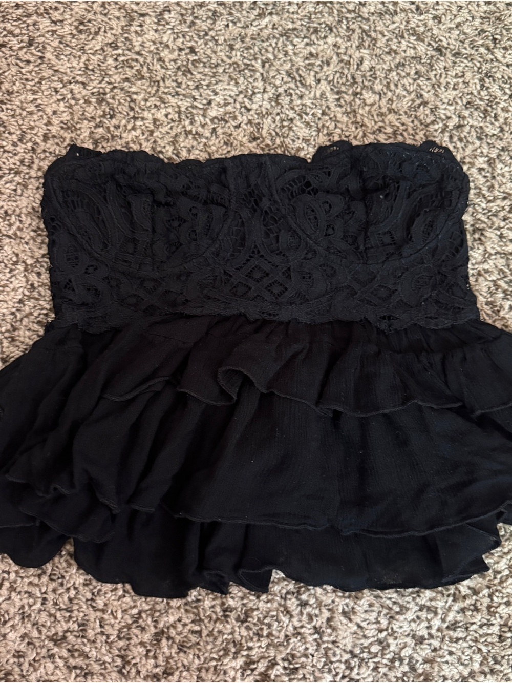 Free People Black Strapless Lace Ruffle Crop Top